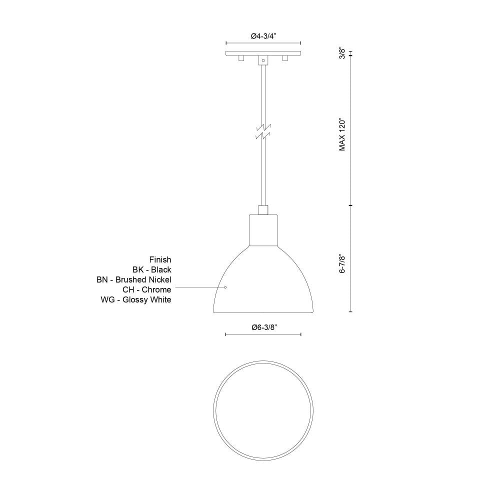 Kuzco PD1706-WG Pendant Light Fixture, UL Damp Rated, Glossy White