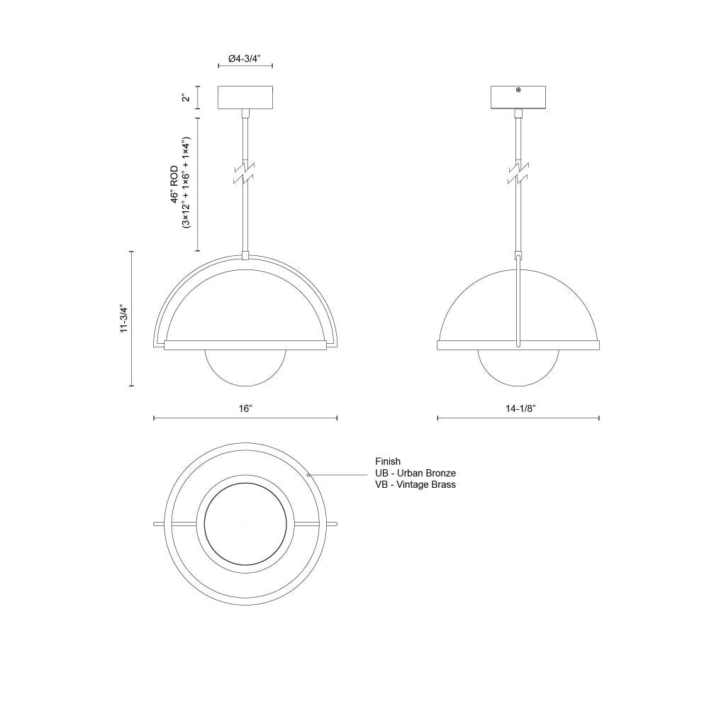 Kuzco PD20716-UB-UNV Lighting Bowery 14-in LED Pendant, Urban Bronze
