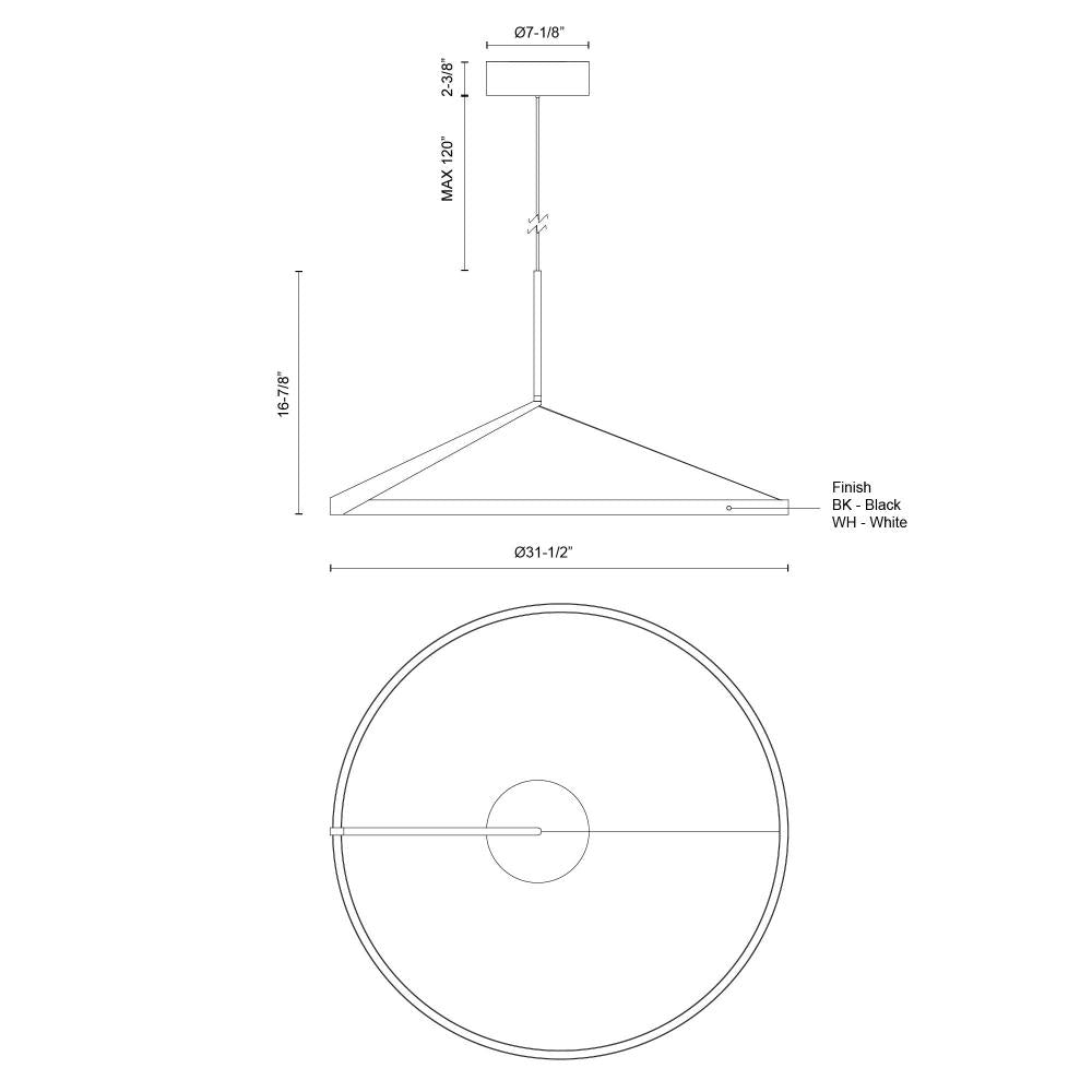 Kuzco Roda PD27731-BK-3WCCT-UNV Pendant Light Fixture, UL Damp Rated, Black