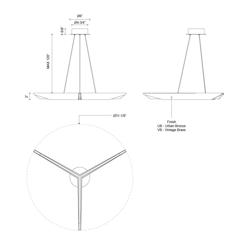 Kuzco Tachi PD64231-UB-UNV-010 Pendant Light Fixture, UL Damp Rated, Urban Bronze