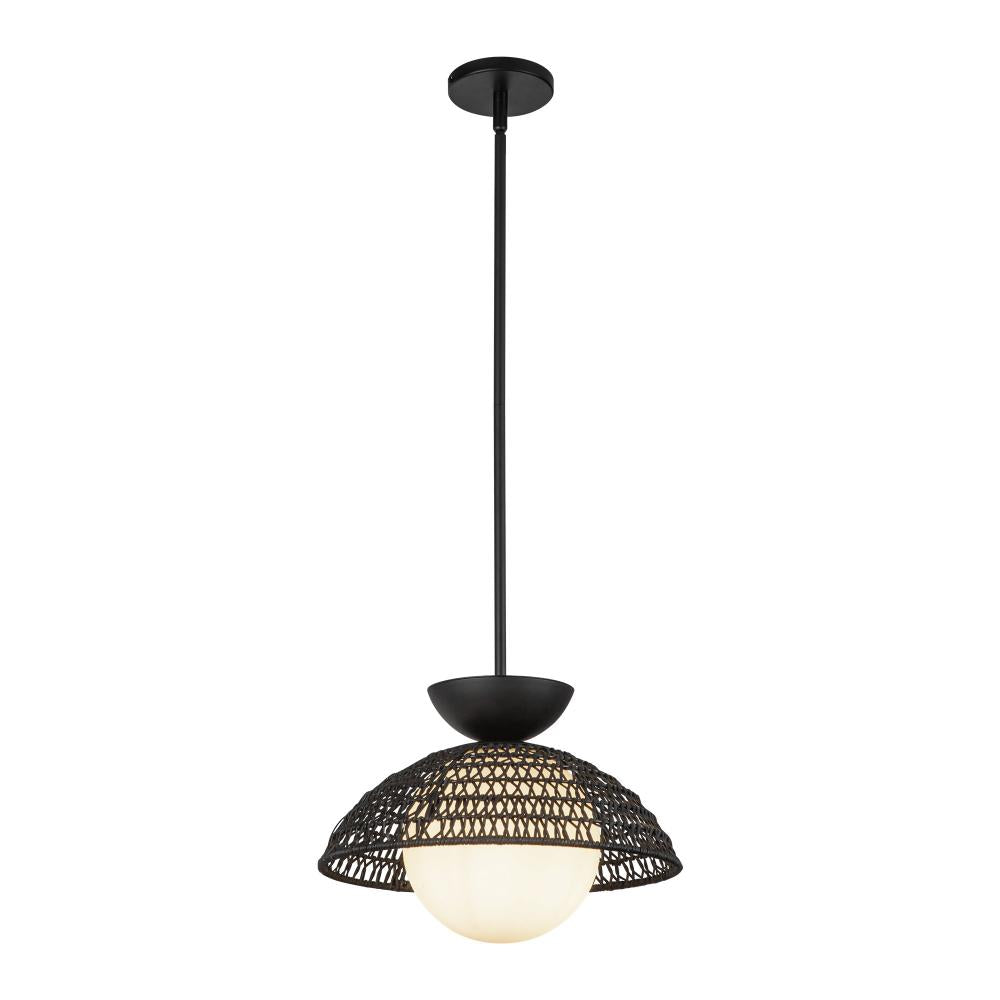 ALORA MOOD Lighting PD490114MBOP Pendant Light Fixture, 1 Light, Matte Black/Opal Glass