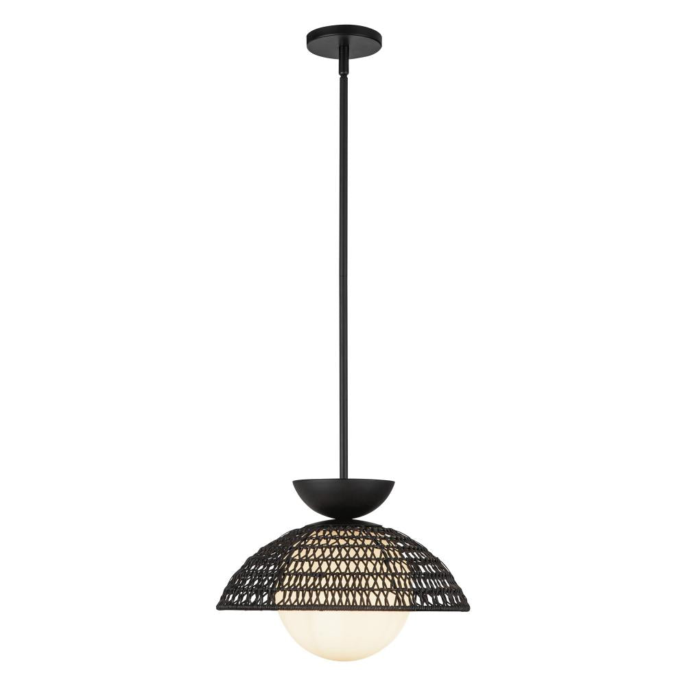 ALORA MOOD Lighting PD490114MBOP Pendant Light Fixture, 1 Light, Matte Black/Opal Glass