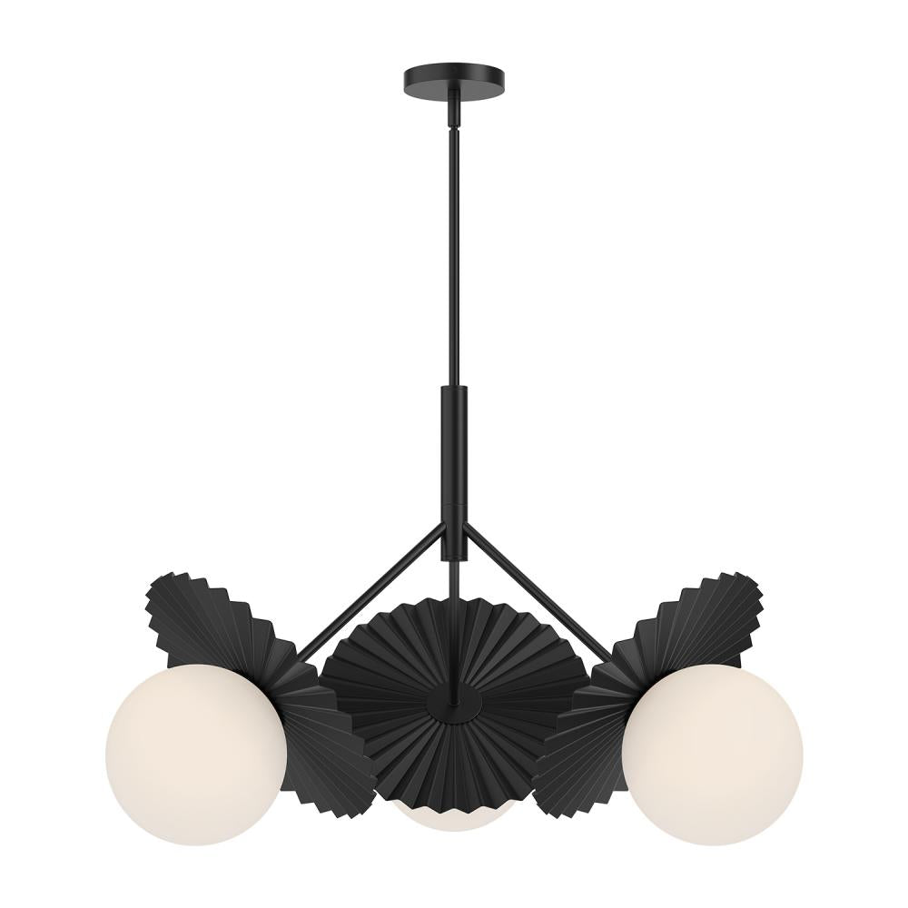 ALORA MOOD Lighting CH501334MBOP Plume 34-in Chandelier, 3 Lights, Matte Black/Opal Glass