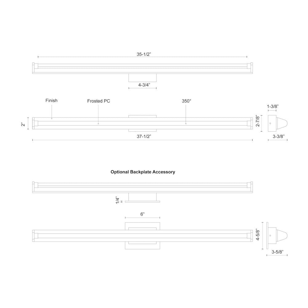 Kuzco Lighting VL60637-CH Vanity Light Fixture, UL Damp Rated, Chrome