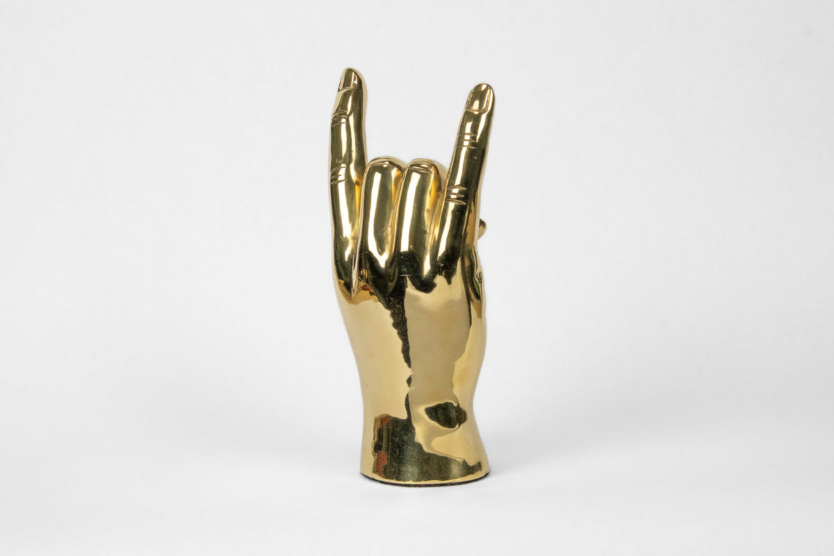 Horns Up or Rock On Hand Sign Sculpture in Brass