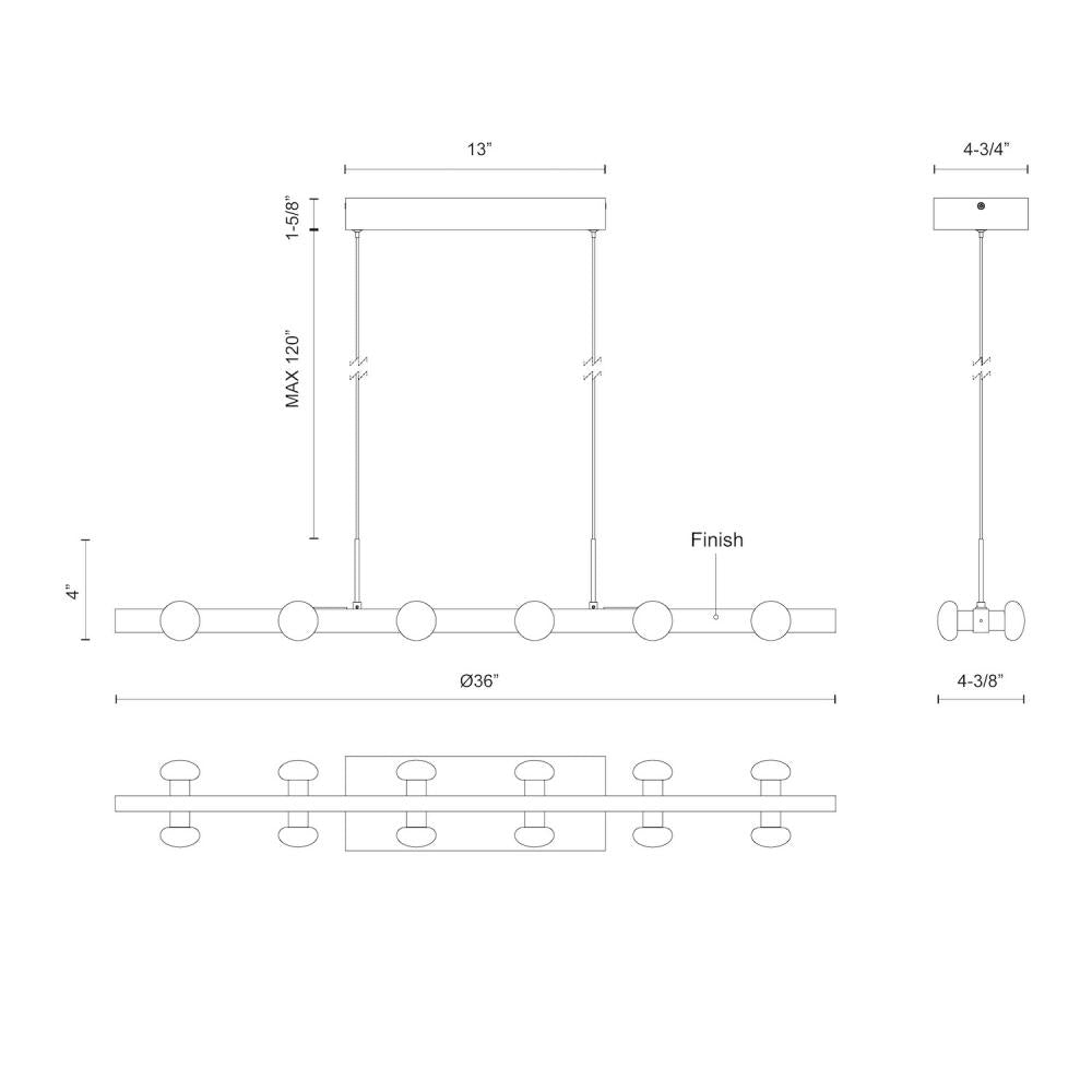 Kuzco Rezz LP63436-BK Linear Pendant, UL Damp Rated, Black