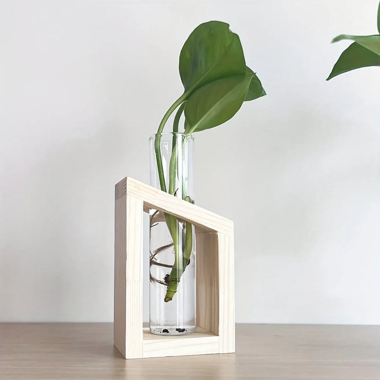 Test Tube Hydroponic Vase Wooden Stand Desktop | Aurelia