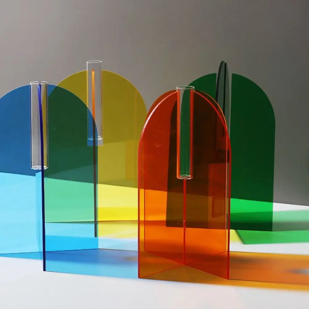 Geometric Acrylic Flower Vase Rainbow Modern Art | Aurelia
