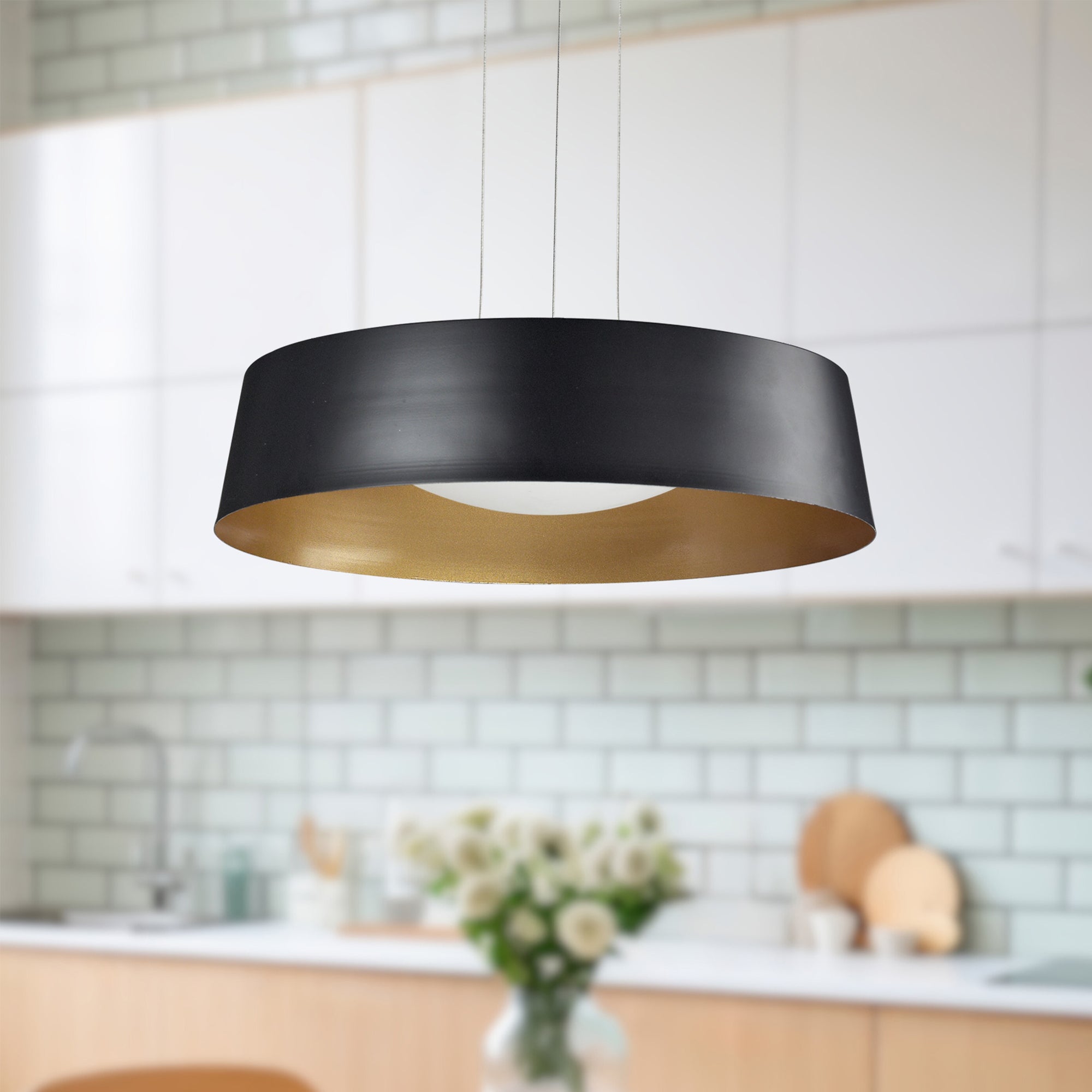 Kuzco Lighting 401207-LED Sampson 16-in Pendant Light Fixture, UL Damp Rated, Black