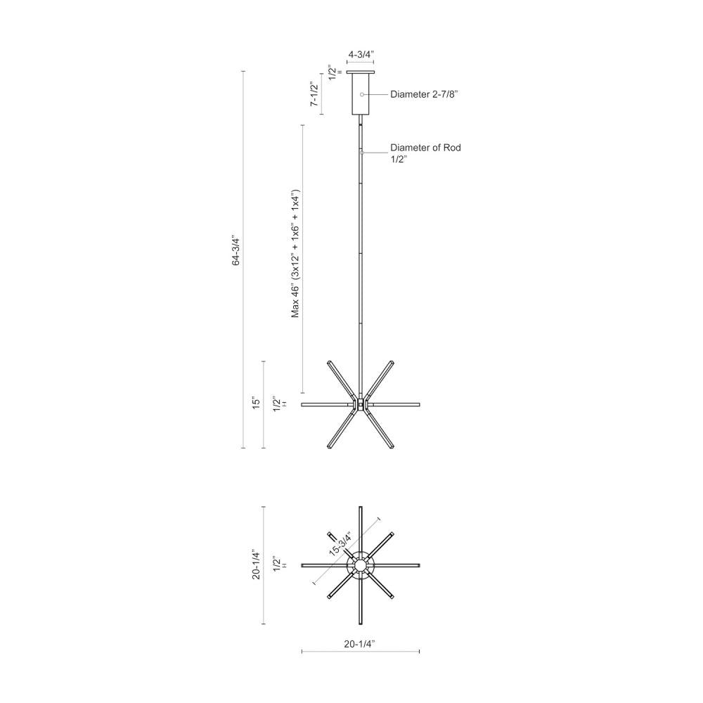 Kuzco Lighting CH14220-BK Sirius Minor 20-in LED Chandelier, UL Damp Rated, Black