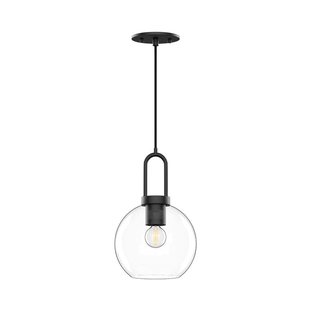ALORA MOOD Lighting Soji PD601608MBCL Pendant, Inspired by Japanese Lanterns, Clear Glass/Matte Black