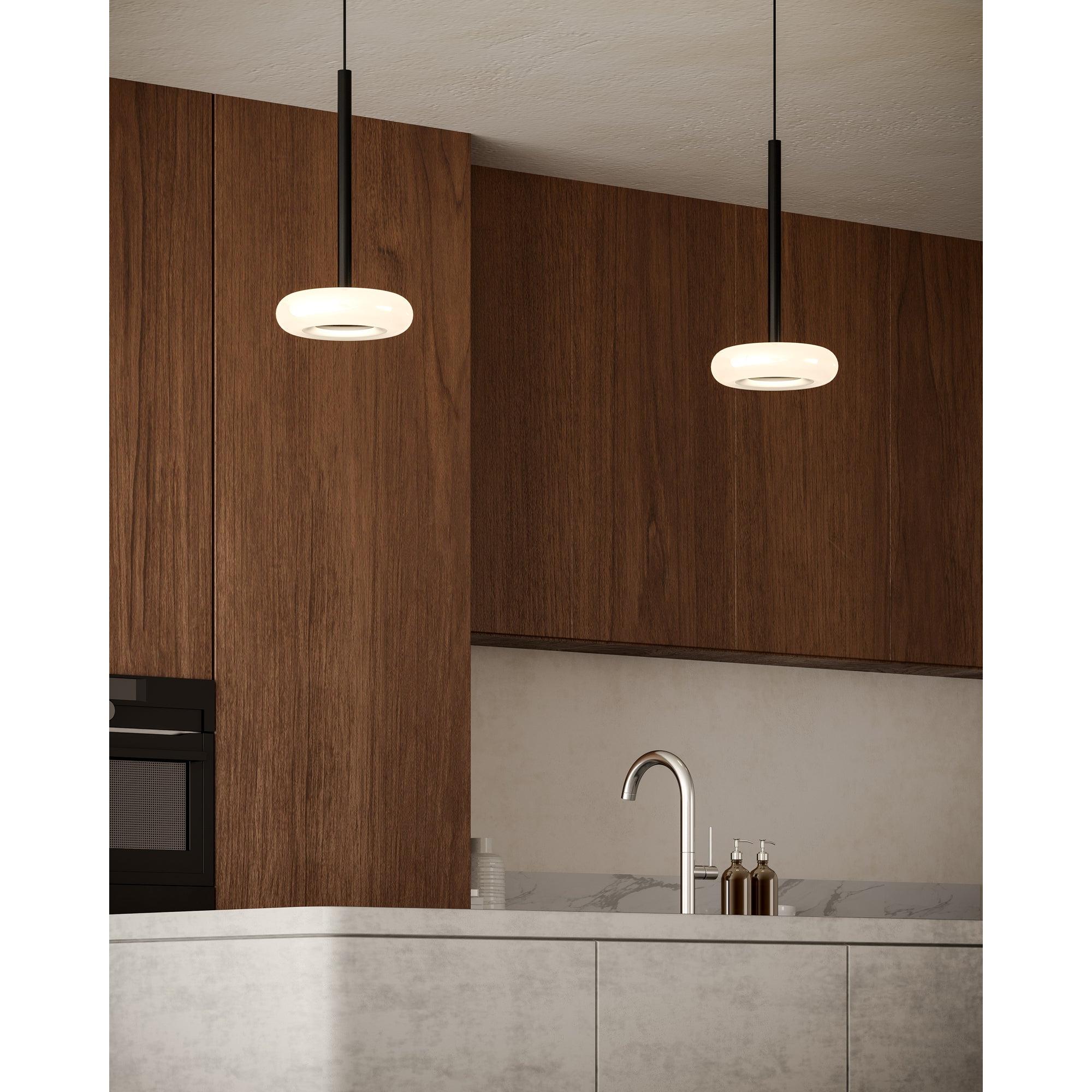 Stephord 4-in Black/Frosted Glass LED Pendant