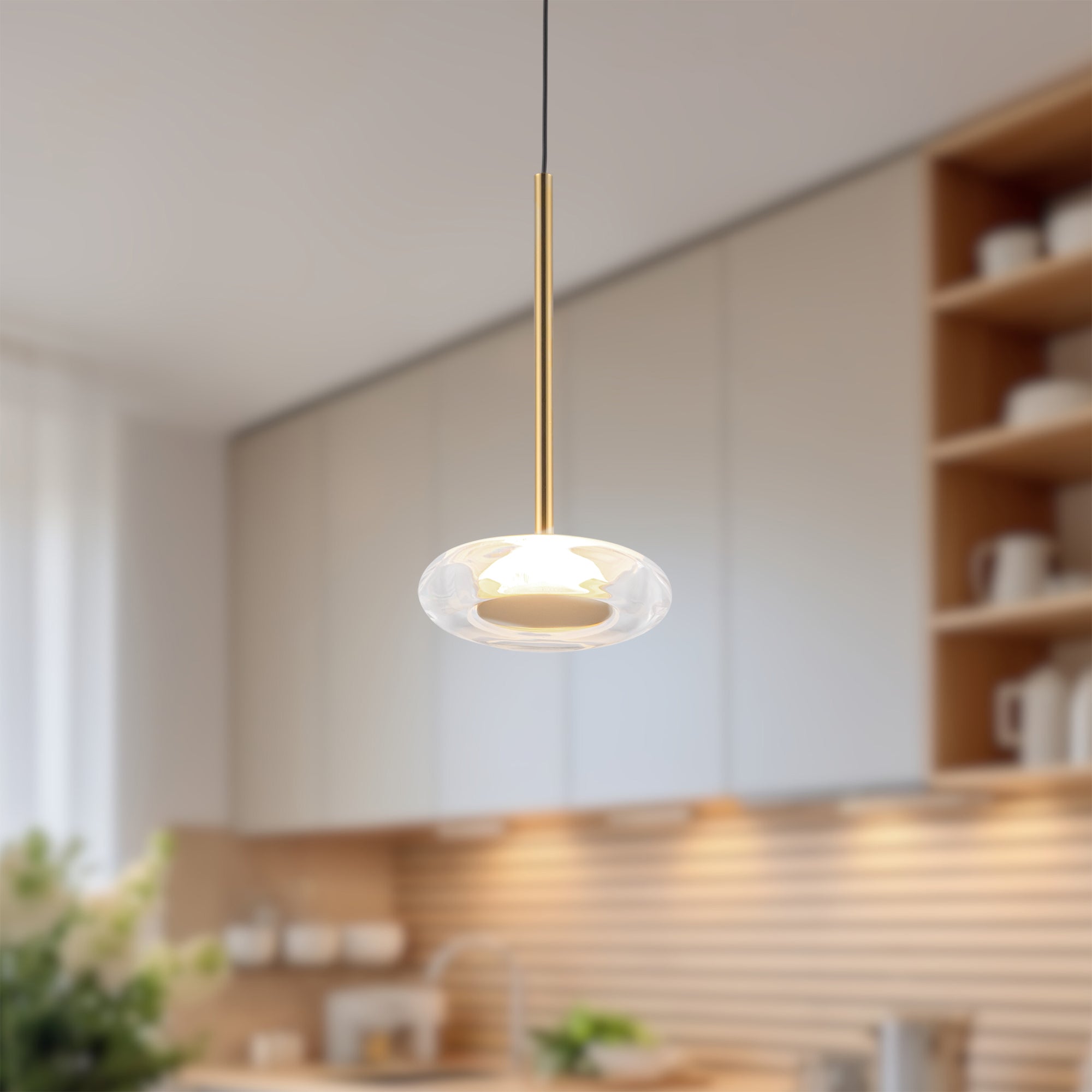 Stephord 4-in Metallic Brass/Clear Glass LED Pendant