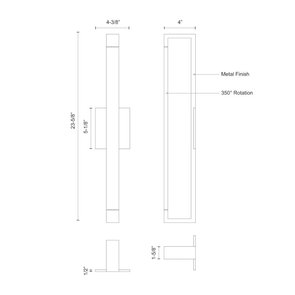 Kuzco WS24324-BN Swivel 24-in LED Wall Sconce, UL Damp Rated, Brushed Nickel