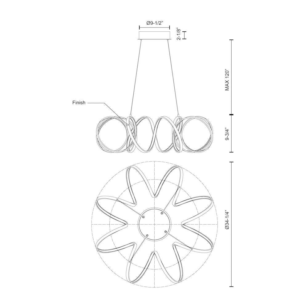 Kuzco Lighting CH93834-AS LED Chandelier, Antique Silver, 34-in