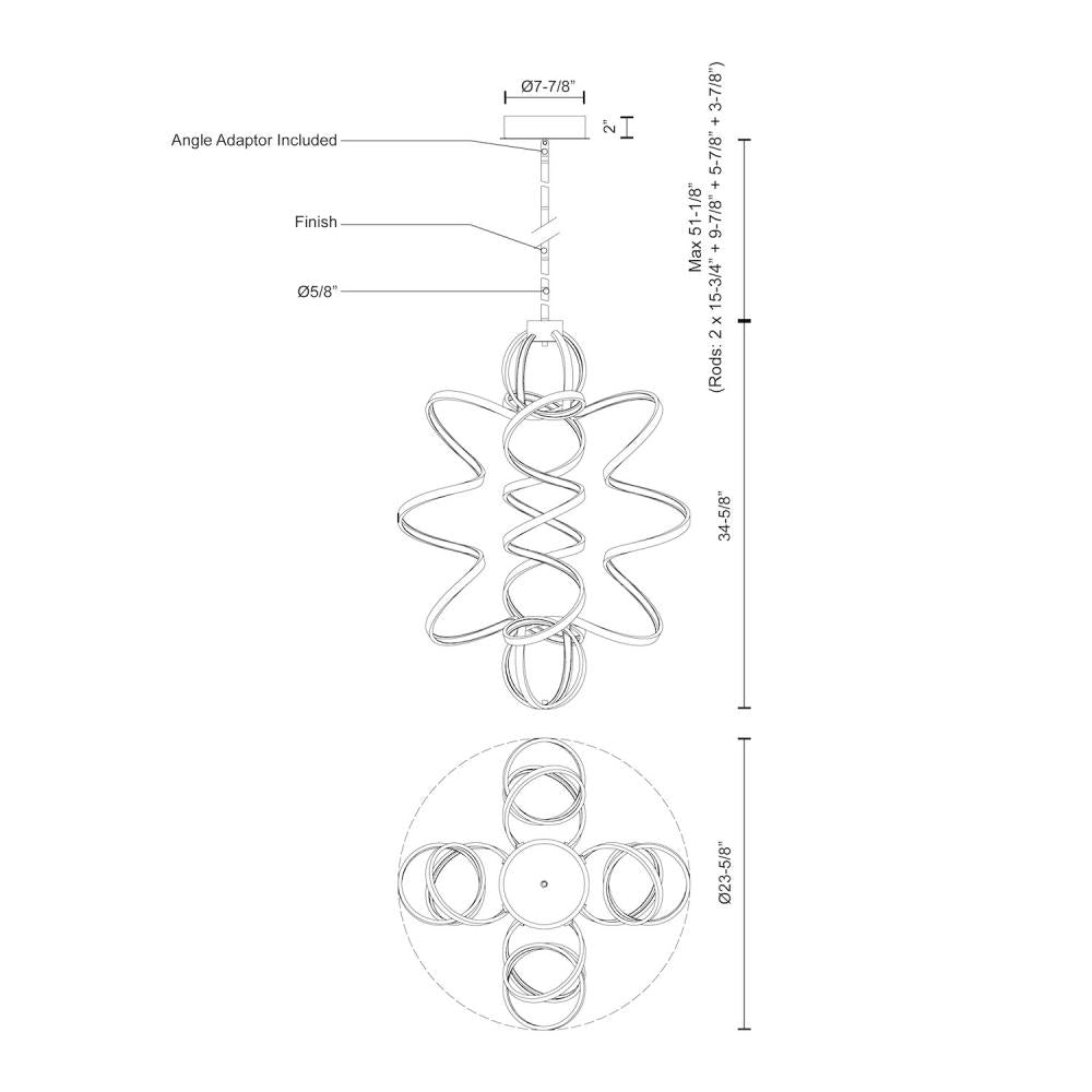 Kuzco Lighting CH93934-BK Synergy 34-in Black LED Chandelier, UL Damp Rated, Black