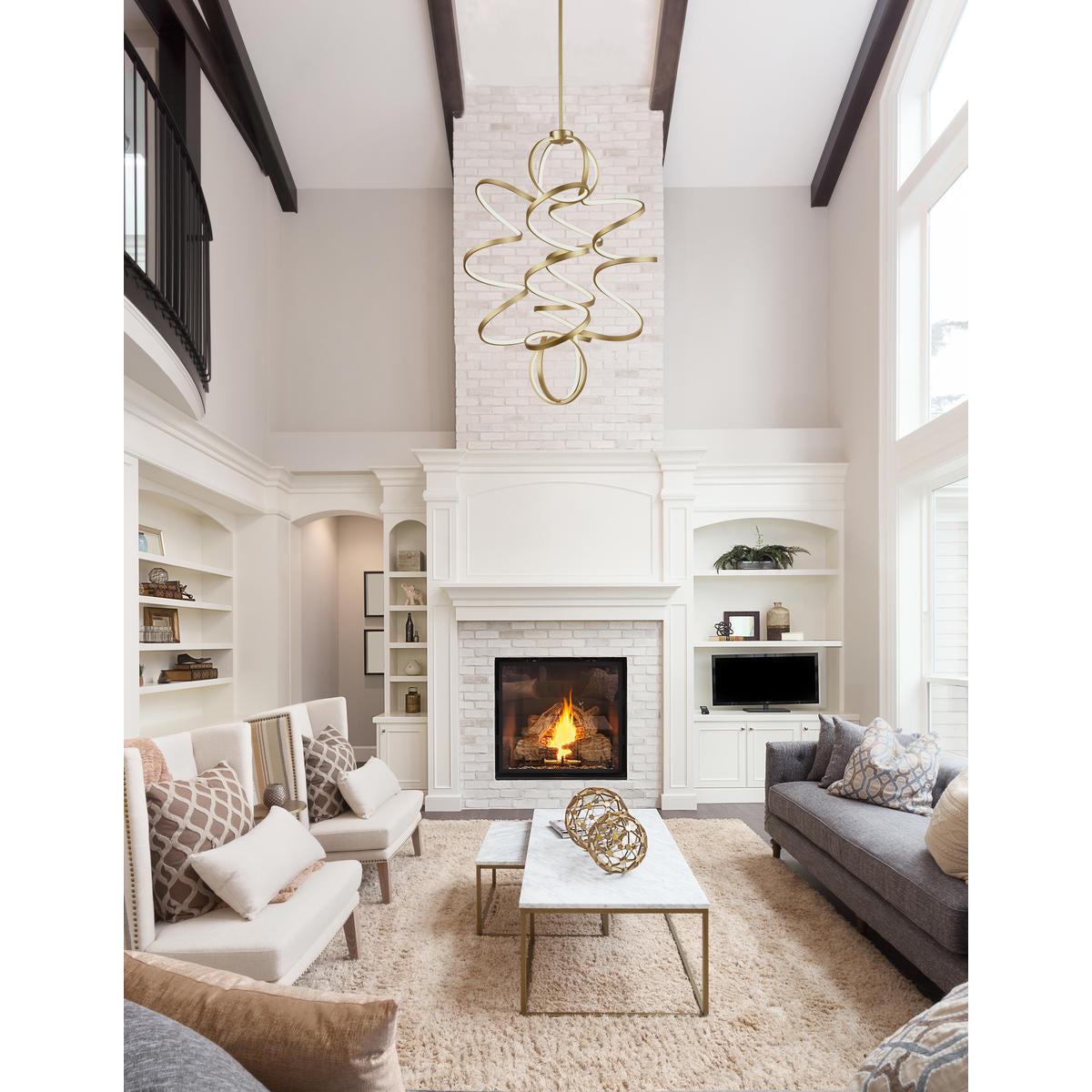 Kuzco Synergy 41-in Antique Brass LED Chandelier, 200W Watt, UL Damp Rated