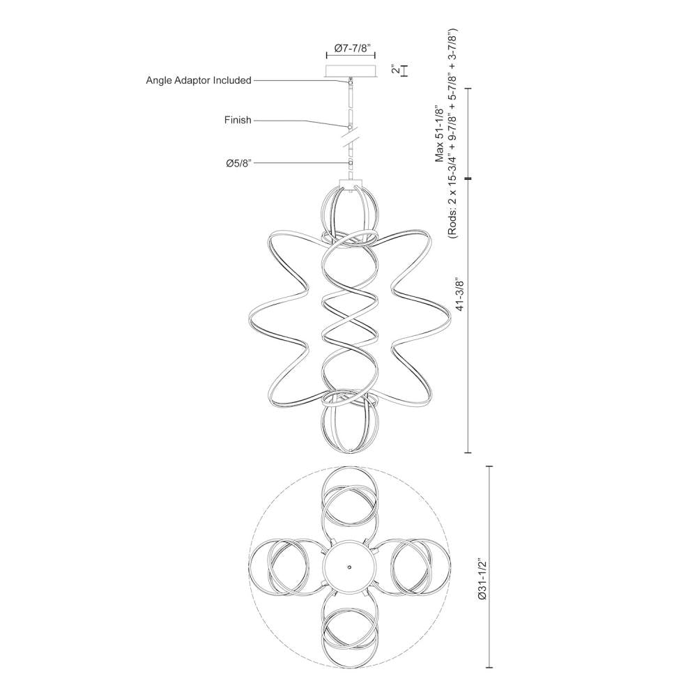 Kuzco Synergy 41-in CH93941-AS LED Chandelier, UL Damp Rated, Antique Silver
