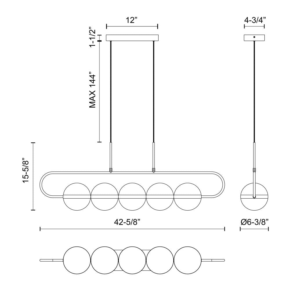 ALORA Lighting Tagliato LP302005MBBG LED Linear Pendant, 5 Head, Matte Black/Brushed Gold