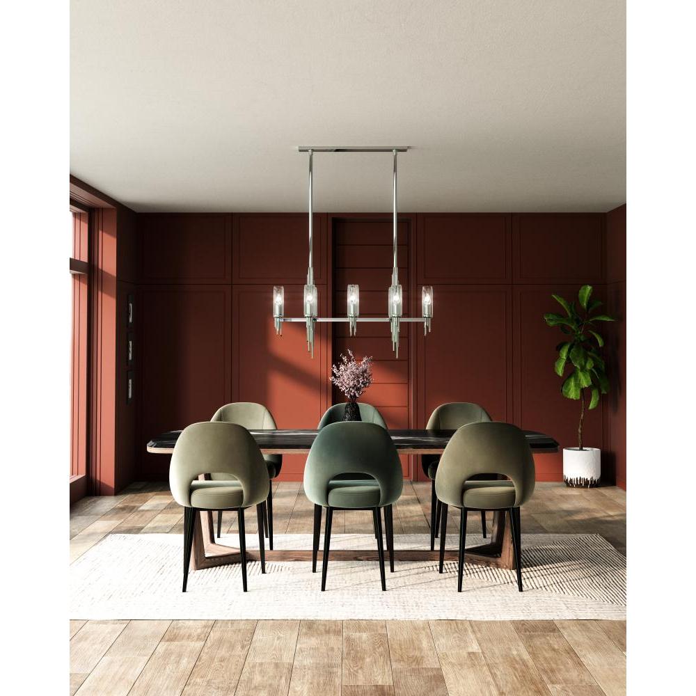 ALORA Lighting LP335838PNCR Linear Pendant, 8 Lights, Polished Nickel/Ribbed Glass