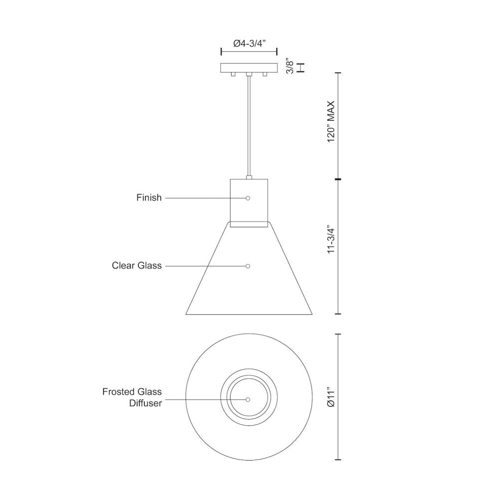 Kuzco 11612 Pendant Light Fixture, UL Damp Rated, Brushed Nickel