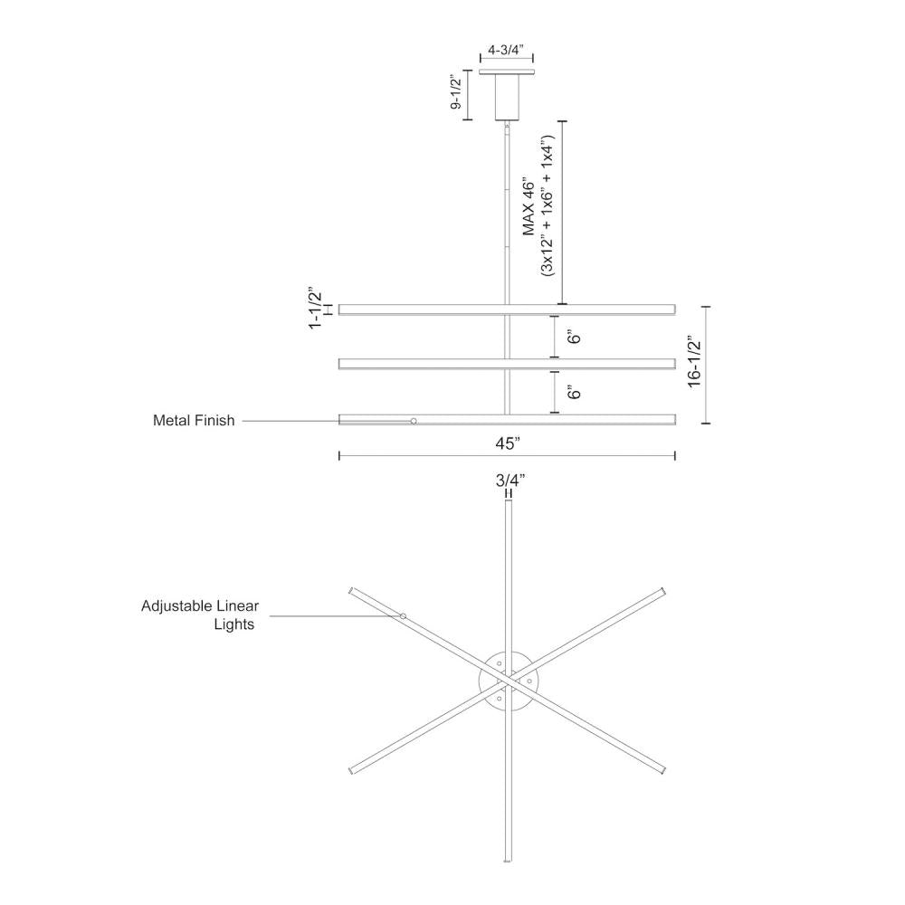 Kuzco Lighting CH10345-BN Vega 45-in LED Chandelier, UL Damp Rated, Brushed Nickel
