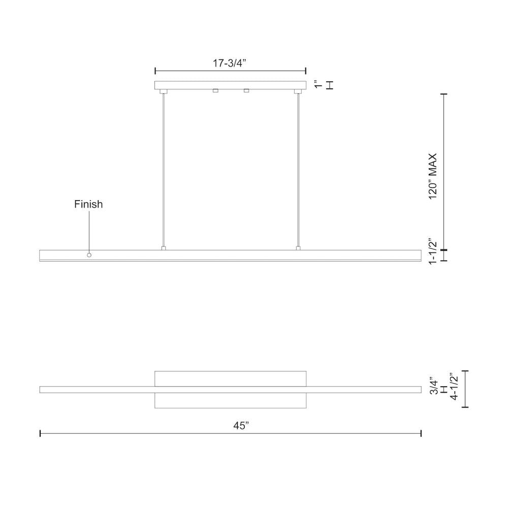 Kuzco Vega LP10345-BK Linear Pendant, LED, Black