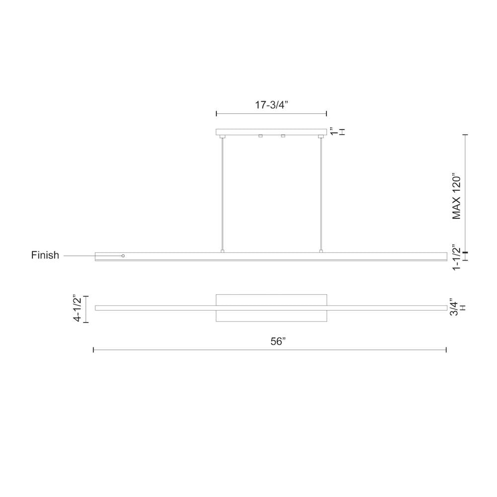 Kuzco LP10356-BK Vega Linear Pendant, LED, Slim, Black