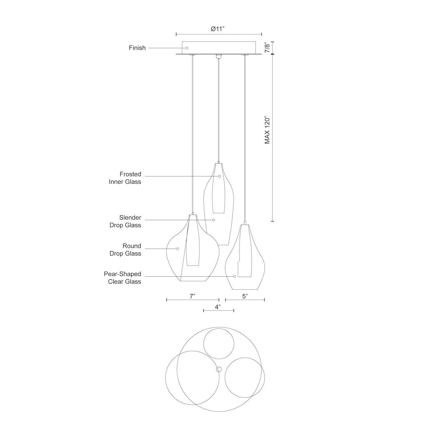 Victoria 3 Head Chrome LED Multi Pendant