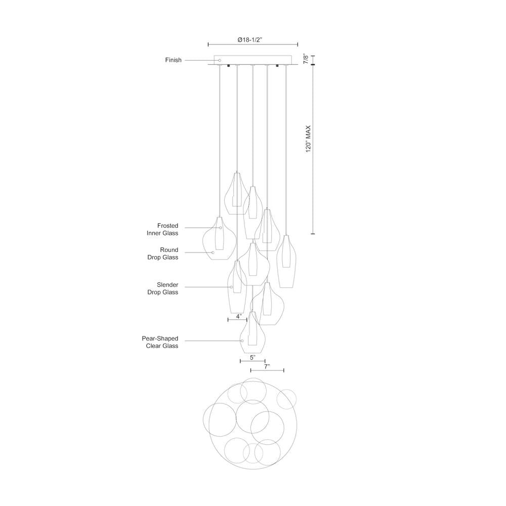 Kuzco Lighting MP3009 Victoria 9 Head Chrome LED Multi Pendant, UL Damp Rated, Chrome