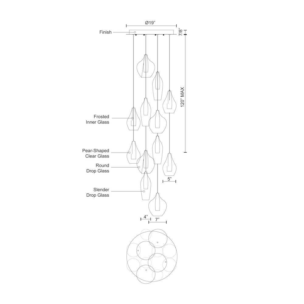 Kuzco Victoria MP3012 Chrome LED Multi Pendant, UL Damp Rated, Chrome