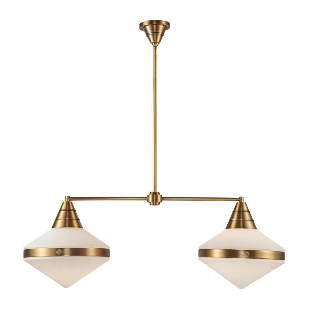 ALORA Lighting Willard LP348241VBOP Linear Pendant, 2 Lights, Vintage Brass/Opal Matte Glass