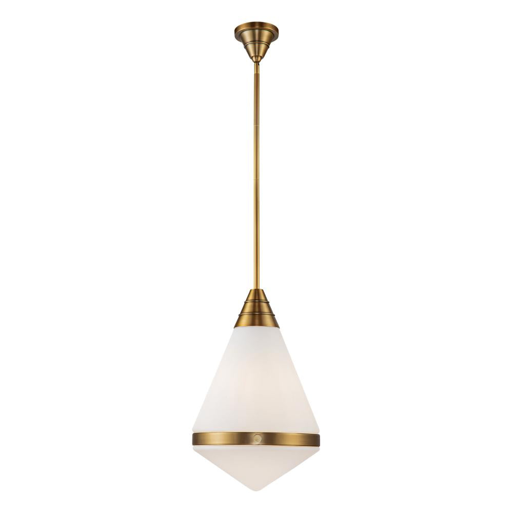 ALORA Lighting PD348022VBOP Willard 22-in Vintage Brass/Opal Matte Glass 1 Light Pendant, Vintage Brass/Opal Matte Glass