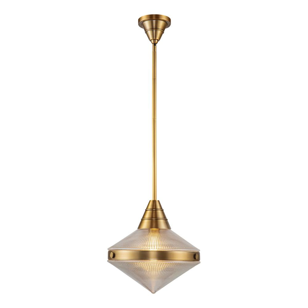 ALORA Lighting PD348114VBPG Willard 14-in Vintage Brass/Prismatic Glass Pendant, Vintage Brass/Prismatic Glass