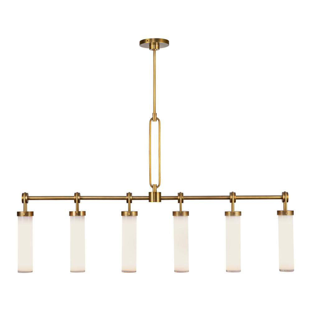 ALORA Lighting LP355652VBGO Wynwood 52-in Linear Pendant, 6 Lights, Vintage Brass/Glossy Opal