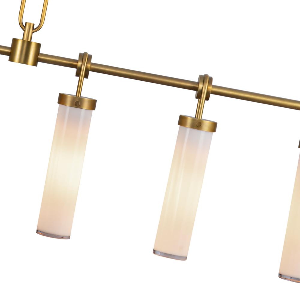 ALORA Lighting LP355652VBGO Wynwood 52-in Linear Pendant, 6 Lights, Vintage Brass/Glossy Opal