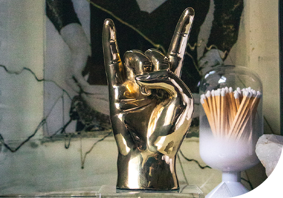 Horns Up or Rock On Hand Sign Sculpture in Brass