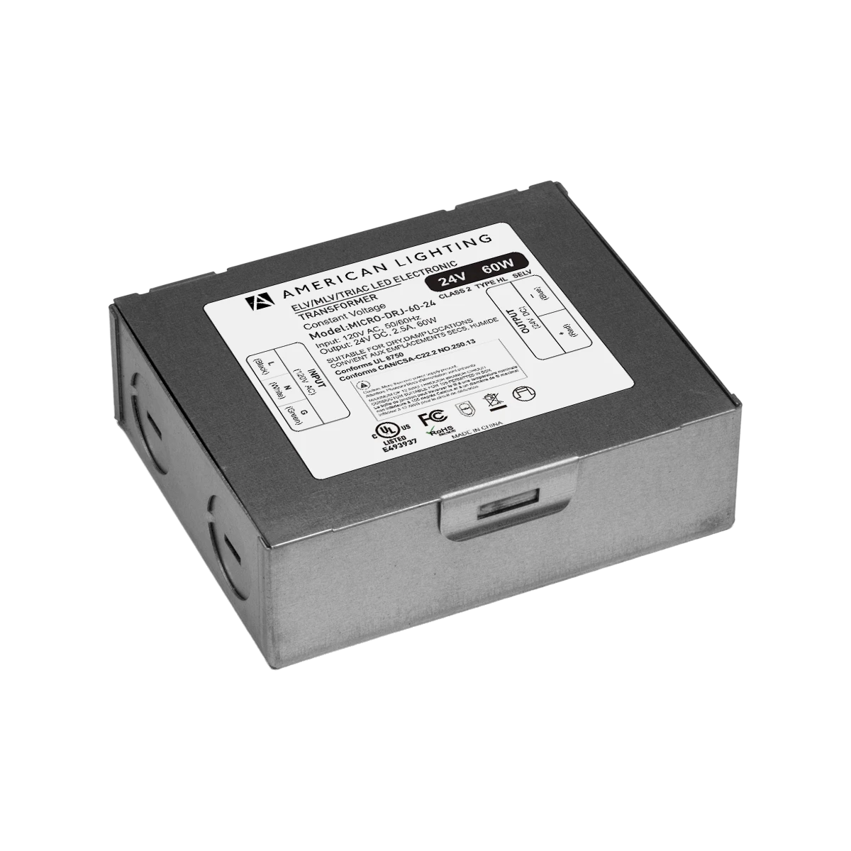 60W 12V Dimmable Micro LED Driver with Junction Box