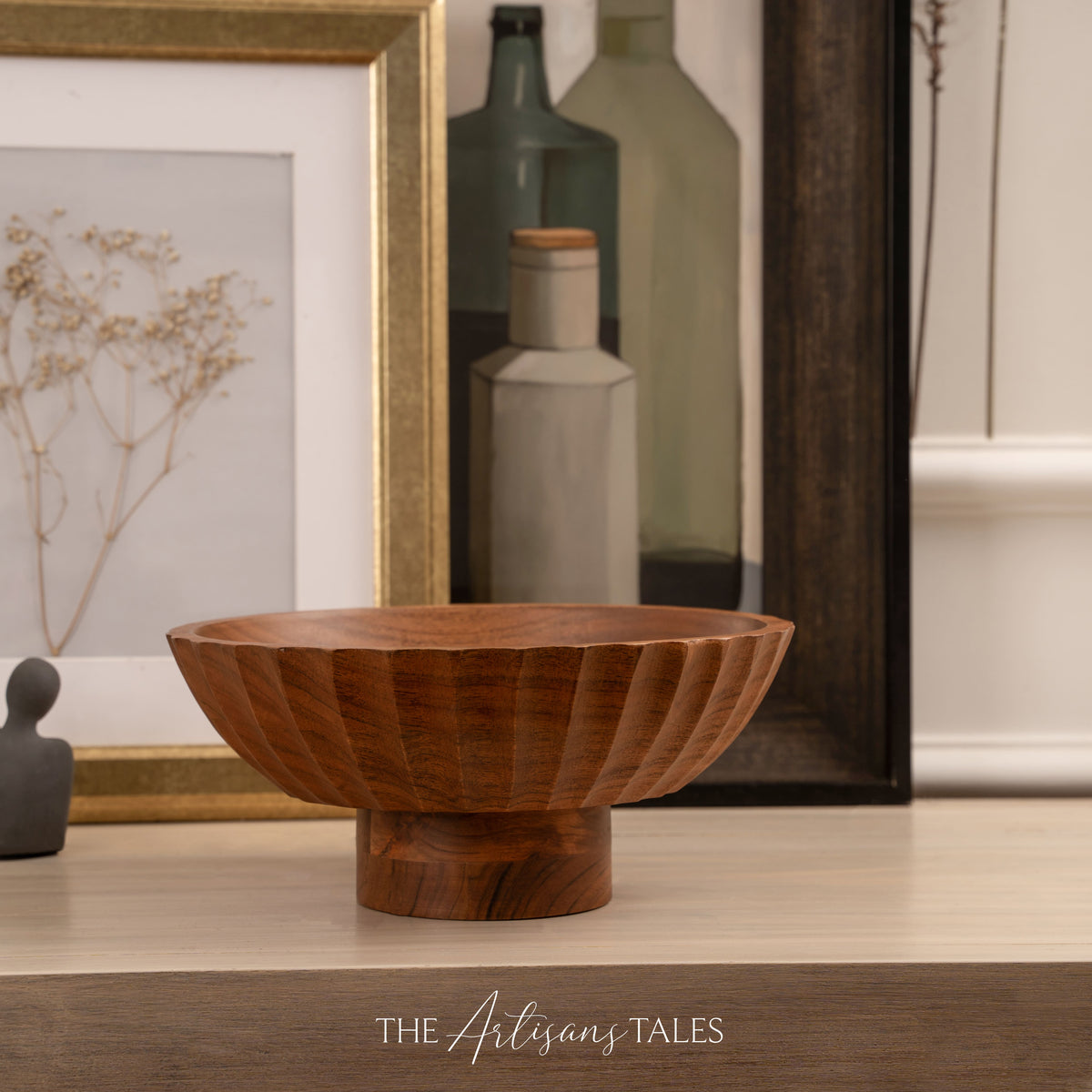 Carved Side-Footed Natural Acacia Bowl