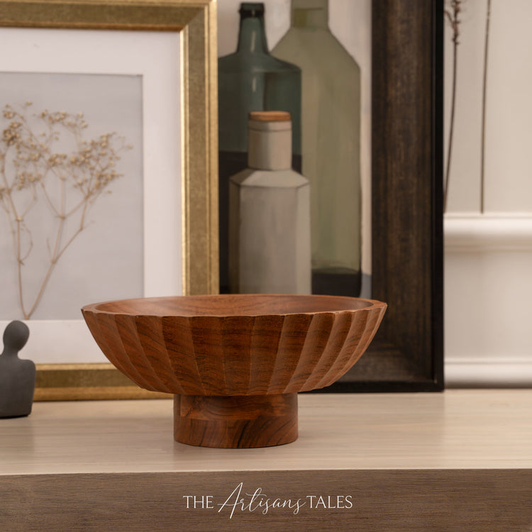 Carved Side-Footed Natural Acacia Bowl