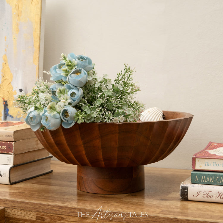 Carved Side-Footed Natural Acacia Bowl